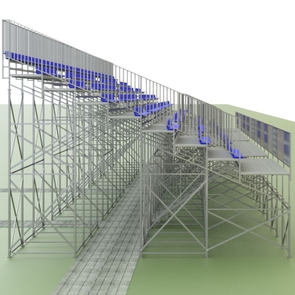 Stovinti tribūna su plastikinėmis TZ sėdynėmis ant pakeltos platformos