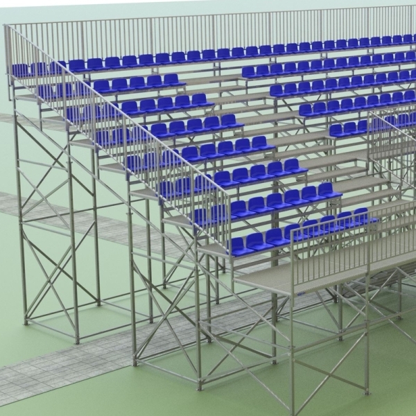 Stojaca tribúna s plastovými sedadlami TZ na vyvýšenej plošine