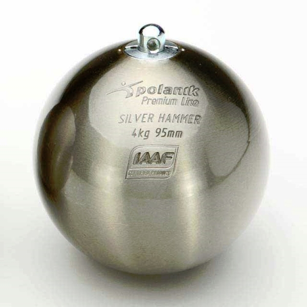Silver Hammer athletic hammer, 4 kg stainless steel IAAF. Silver Hammer athletic hammer, 4 kg stainless steel IAAF.