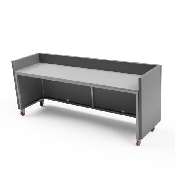 A mobile referee table with dimensions of 200 x 72 x 55 cm (SxHxG), equipped with four casters with a brake A mobile referee table with dimensions of 200 x 72 x 55 cm (SxHxG), equipped with four casters with a brake
